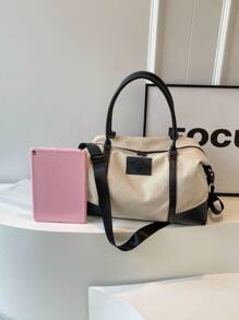 时尚拼色款大容量旅行包，可手提、肩背或斜挎，适合短期旅行、度假、健身房等场合 返校书包 旅行必备品 海滩暑假旅行收纳包 - 黑色 - 查看 4