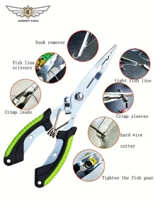 1pc ALMIGHTY EAGLE Stainless Steel Multi-Function Fishing Pliers Luya Pliers Rubber And Plastic Non-Slip Handle Multi-Function Straight Mouth Fish Line Cutters Luya Pliers Outdoor Fishing Hook Pliers Wire Tying Pliers Fishing Tools - Multicolor - View 4