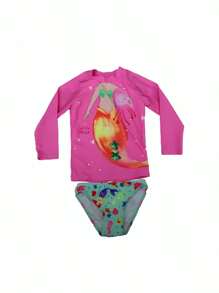 Traje de baño de manga larga con dibujo de sirena para niños - Azul - Ver 4