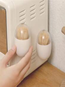 1pc Wall-Mounted Magnetic Toothpick Holder - Fashionable White, PP Material Resistant To Stains, Suitable For Kitchen And Dining Room Storage