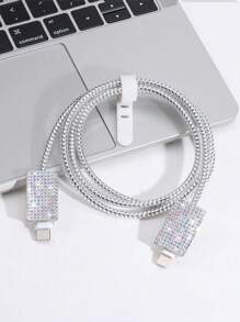 5pcs/Set Rhinestone Decor Charger Cover And Data Cable Protector Set, Charging Adapter Cover Compatible With Apple 18W/20W Fast Charger, Compatible With Iphone 16/15 Series Charger Protector