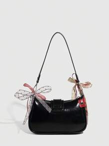 Y2K Fashion Versatile Star Moon Design Unique Pink Chain Decor Shoulder Bag, Women's Baguette Bag, Niche Design, Steampunk, Goth, Ladies Bag, Cool Girl Streetwear, Music Festival, Party, Women's Rock Style Bag Suitable For Girls Streetwear, Celebrity Same Style Printed Female Shoulder Bag