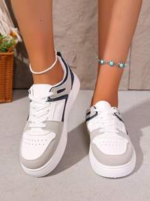 Plus Size Women White Sneakers, 2025 Spring New Roman Style Fashion Flat Non-Slip - Black - View 4