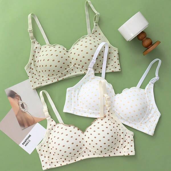 Conjunto de 3 prendas de ropa interior con sujeción para estudiantes universitarias y de secundaria con tallas pequeñas, sin aros de acero, delgado y cómodo