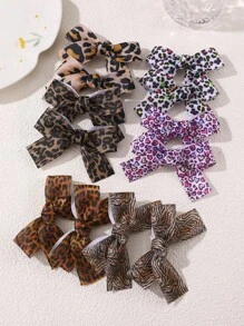 2pcs/12pcs Women's Vintage Brown Leopard Zebra Heart Print Ribbed Bow Hair Clips, Sweet Cute Bow Alligator Hair Clips, Suitable For Daily Casual Autumn/Winter Decorative Wear - Multicolor - View 2