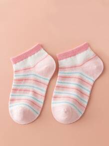 5 双女孩薄款网眼短袜，带有卡通动物和条纹图案，透气，适合春夏季，3-12 岁，可爱舒适的日常穿着 - 粉色 - 查看 8