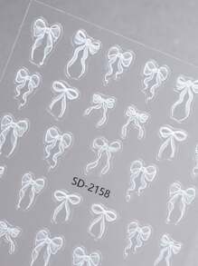 FULL BEAUTY 可爱的白色粉色蝴蝶结丝带设计薄而坚韧的 3D 美甲贴纸，浪漫婚礼指甲蓝黑色蝴蝶结法式指甲自粘贴花指甲装饰 DIY 饰品指甲用品 - 彩色 - 查看 7