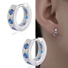Pendientes de zafiro para hombres y mujeres, en el mismo estilo que los pendientes de plata de ley con circonita azul sintética para orejas perforadas, pendientes de moda