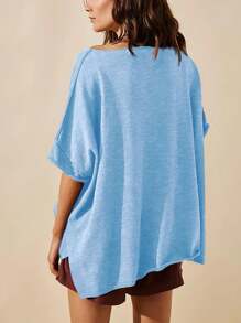 Women's Oversized T Shirt Loose Fit Crew Neck Short Sleeve Side Slit Summer Blouse Top - Màu xanh lam - Xem 6