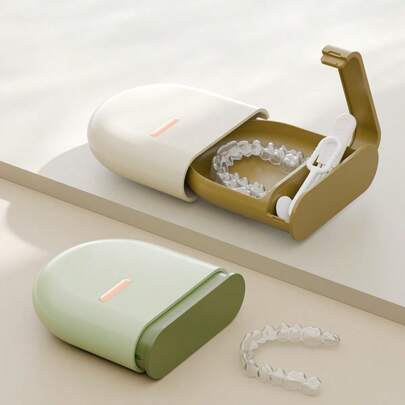 1 pezzo Custodia portatile per allineatori/retainer dentali invisibili, contenitore in ABS sigillato estraibile per retainer ortodontici, contenitore per apparecchi dentali, scatola per dentiere, custodia per bretelle, senza batteria richiesta, design compatto per uso domestico e da viaggio