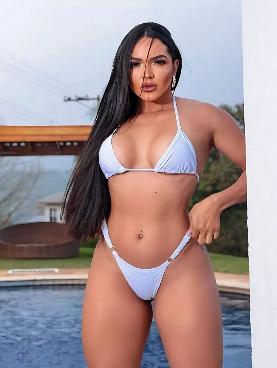 Sexy Tanning Ribbon Bikini Set With Adjustable Thin Strap And Suplex Thong Summer Fashion 2025 - 白色 - 查看 1