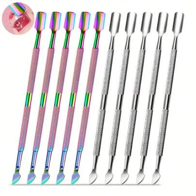 10pcs Nail Care Kit! Stainless Steel Cuticle Pusher + Double-Ended Remover Cleanser Harmless To Nails | Home Manicure Tool Set | Colored Titanium Original Color Kit