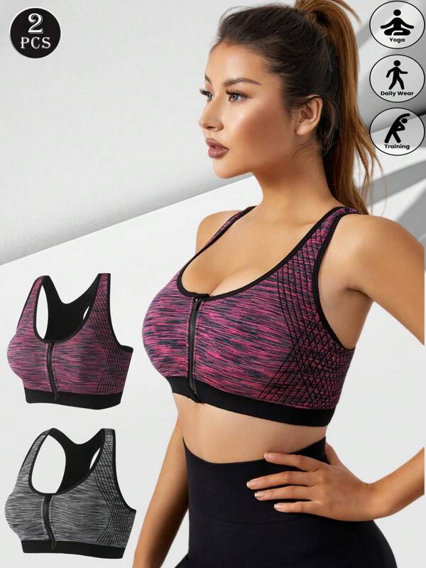 2 sztuki/zestaw damski sportowy biustonosz sportowy casual outdoor z zamkiem błyskawicznym z przodu fitness szybkoschnący bieganie odporny na wstrząsy joga koszulka bez fiszbin wygodny biustonosz sportowy