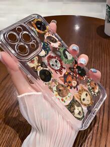 1pc Transparent TPU Full Body Cat Design Shockproof Anti-Fingerprint Phone Case, Compatible With IPhone