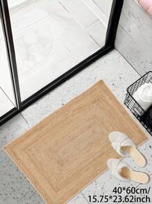 1 块橄榄绿色矩形印花绿色仿编织图案水晶天鹅绒地垫；可机洗、防污且易于护理的区域地毯，适用于客厅、卧室、儿童房、餐厅、浴室、厨房、阳台等；是房间装饰的理想地毯选择