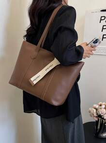 Women's Large Capacity Tote Bag, Suitable For Daily Commuting In Autumn/Winter - Coffee Brown - View 3