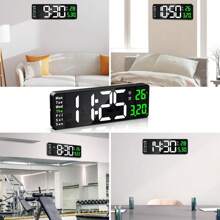 Reloj de pared digital grande de 16 pulgadas con indicación de hora, fecha, temperatura y semana, temporizador, formato de 12/24 horas, atenuación automática, reloj de pared LED con control remoto para sala de estar, aula, gimnasio, iglesia, tienda, garaje (sin adaptador), decoración de habitación, decoración de pared del dormitorio, decoración del dormitorio, vuelta al colegio, decoración escolar