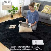 Living Room Large Fluffy Rug Area Rugs Soft Rugs Shaggy Rug Modern Floor Carpet For Bedroom Kids Rooms Decor - Black - View 6