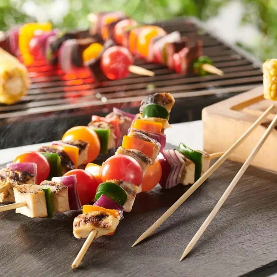 100/200/400 piezas de Palillos de bambú naturales, aptos para barbacoa, a la parrilla, frutas, inmersión en crema, manualidades, aperitivos, salchichas, cócteles, pinchos, fuentes de chocolate, cocina, hogar, fiestas