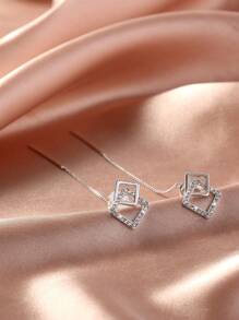 Nooxian 2pcs Micro-Inlaid Glittering Geometric Square Tassel Cubic Zirconia Ear Cuff Earrings For Women