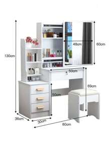 Modern Wooden Dressing Table With Mirror 4 Drawers Sila - Multicolor - View 2