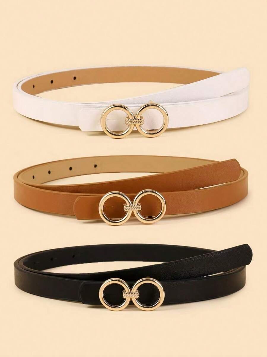 4pcs/Set Minimalist Fashion Thin Waist Belt, PU Leather Bohemian Style, Suitable For All Seasons - Multicolor 3 Stripes - View 1