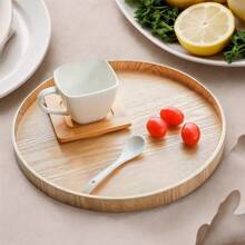 1pc 21cm-33cm Round Wooden Serving Tray, Fruit Tray, Storage Plate, Minimalist Style - Khaki - View 6