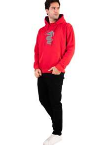 Alfa Romeo Men's Solid Color Drawstring Design Sweatshirt With Pocket - Red - View 4