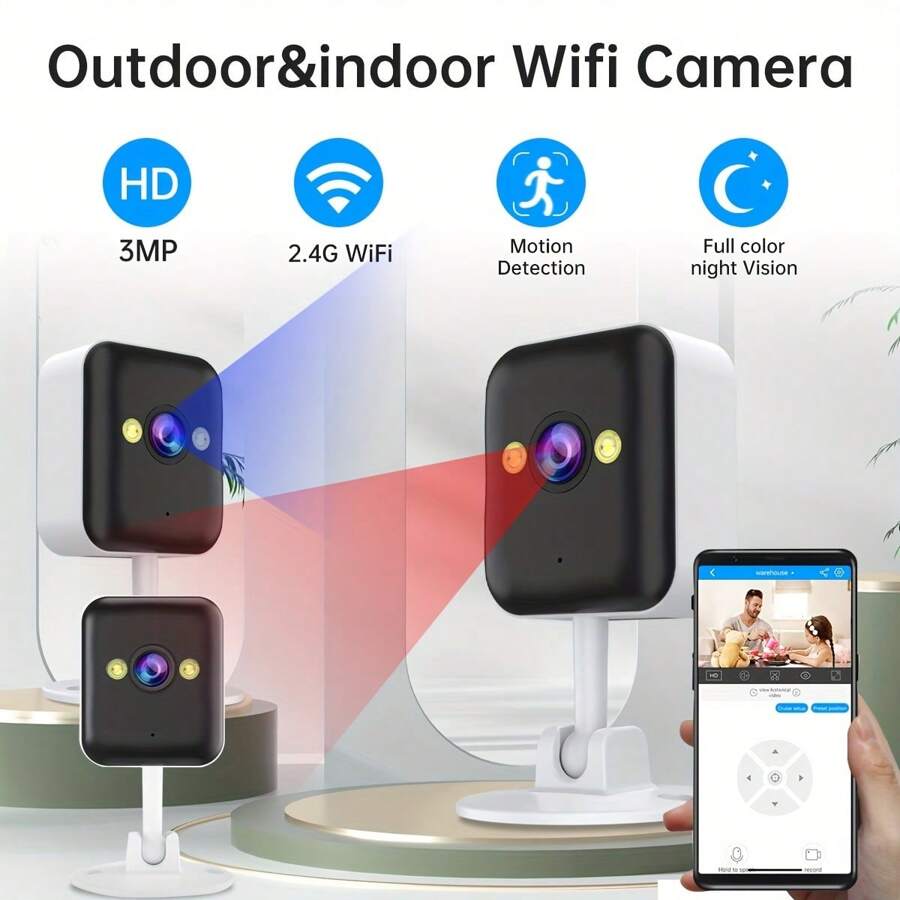 JOOAN 1080P Home Camera Security, 2-Way Audio Siren, Motion Detection, IP66 Waterproof, Cloud & SD Card Storage, Color Night Vision, 2.4G WiFi Connection,Security Camera Indoor Outdoor Wifi Camera For Home, Samrt Camera - 黑色 - 查看 1