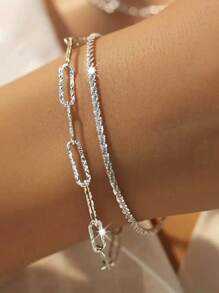 4pcs Shiny Starry Minimalist Fashion Necklaces & Bracelets, Versatile For Party, Gathering And Casual - Silver - View 2