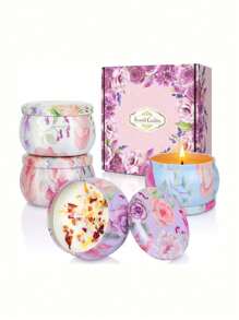 1pc/4pcs Of Hot Melt Wax Aromatherapy Set, Homemade Soy Candle Cups, Flower Candles For Weddings And Holiday Decorations, Perfect Gift For Family And Friends, Tin Cans Of Aromatherapy Candles For Birthday, Valentine's Day Or Mother's Day Travel, Aromatherapy Gift Box Gifts Graduation - Multicolor - View 6