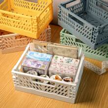 2pcs Mini Foldable Storage Basket, Collapsible PP Organizer Box For Kitchen, Bathroom, Office, Stationery, Notebook, Cosmetics Desk, Available In Multiple Colors, Desktop Organization Tool, Shelf Basket