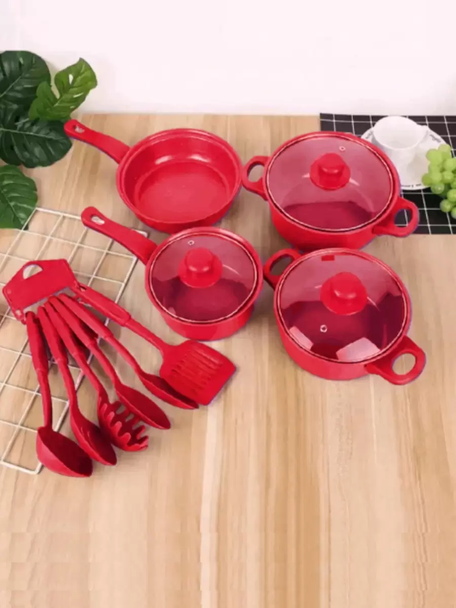 Juego de ollas y sartenes antiadherentes, utensilios de cocina, sartén, regalos para amigos y familiares, 13 PIEZAS - Multicolor - Ver 1