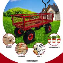 3 Cu. Ft. 300 Lbs. Capacity Removable Sides Metal Steel Mesh Heavy Duty Utility Wagon Outdoor Garden Cart In Red