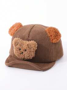1顶婴儿泰迪熊灯芯绒遮阳帽棒球帽，可爱的泰迪熊耳朵设计，适合男孩女孩日常佩戴 - 多色 - 查看 7