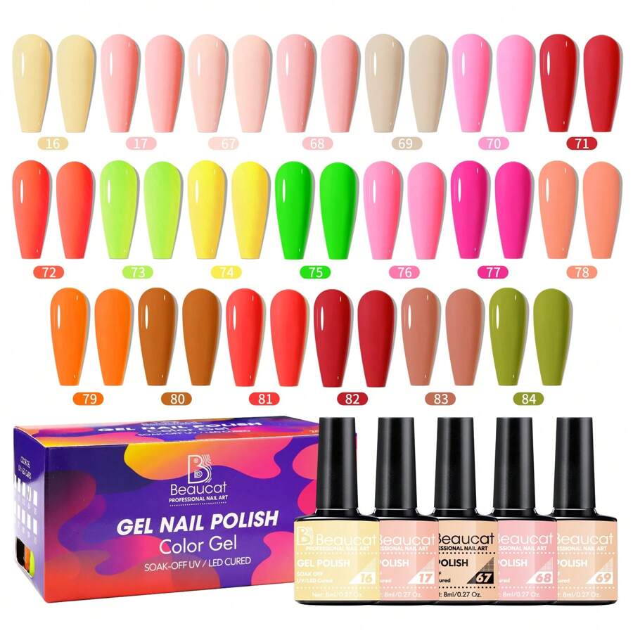 Gama De 20 Colores De Esmalte Semipermanente Beaucat,Kit De Uñas De Gel Led Para Remojo, Manicura De Salón En Casa, Regalos De Uñas Para Mujeres Y Niñas - Rosa - Ver 1