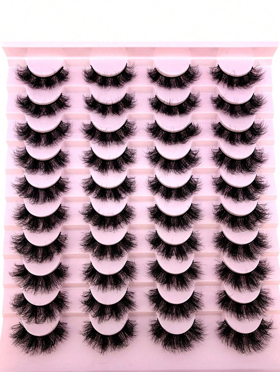 HBZGTLAD 20 Pairs Soft Mink Eyelashes 3D Curl Winged End Eye Elongated Fake Lashes Thick Handmade Natural False Eyelash Messy Cross Lash Wholesale - Lông mi Criss Cross - Xem 1