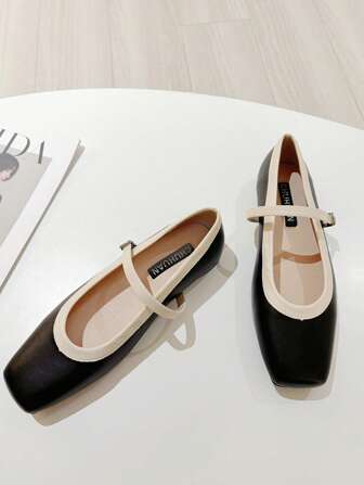 Bailarinas de tallas grandes para mujeres 41-43, de estilo Mary Jane francesa, con punta cuadrada y correa, zapatos cómodos de uso diario