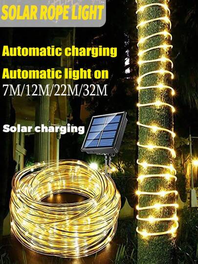 1pc Luz de corda solar, 600mah, à prova d'água ao ar livre, luzes de tubo de corda de fada LED para festa, jardim, quintal, casa, casamento, natal, ação de graças, dia das bruxas, decoração de árvore de feriado, dia das bruxas, natal, presente de ação de graças