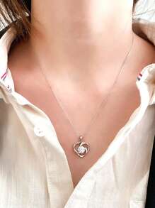 1pc Sterling 925 Silver Fashionable Elegant Hollow Heart Zirconia Pendant Collar Chain Necklace For Women Daily Wearing Mother's Day Jewelry Gift