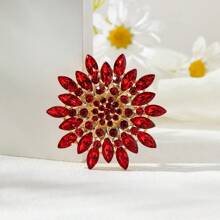 1pc Rhinestone Flower Crystal Brooch, Sun Flower Shaped Pin Decoration Gift For Women - Red - View 2