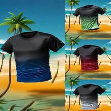 Camiseta de manga corta de secado rápido para hombres, top deportivo de cuello redondo - diseño degradado fashionable, adecuado para correr a diario, entrenamiento deportivo y uso casual