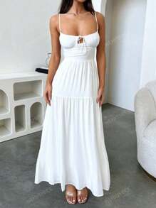 Vestido de vacaciones, fiesta o invitada de boda con tirantes finos y espalda descubierta en línea A, para mujer, de WOWDARK para primavera
