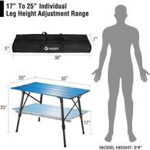 VILLEY Portable Camping Table With Adjustable Legs, Lightweight Aluminum Folding Beach Table With Carrying Bag For Outdoor Cooking, Picnic, Beach, Backyards, BBQ And Party - 藍色 - 查看 3