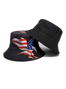 1 pièce Chapeau seau nouvellement conçu avec motif d'élément américain, unisexe. Protection respirante contre le soleil, convenant pour le port décontracté au printemps et en été. Motif d'aigle, polyvalent et , idéal pour le Jour de l'indépendance.