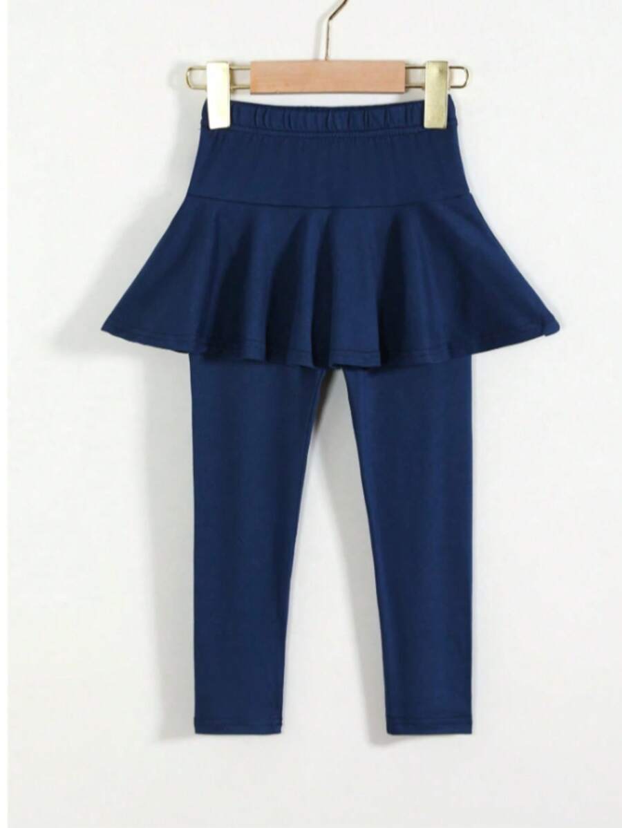 2-In-1 Girls Dress & Leggings Set, Navy Blue, Sweet & Cute Style, Suitable For Spring & Autumn Seasons - Blue - View 1