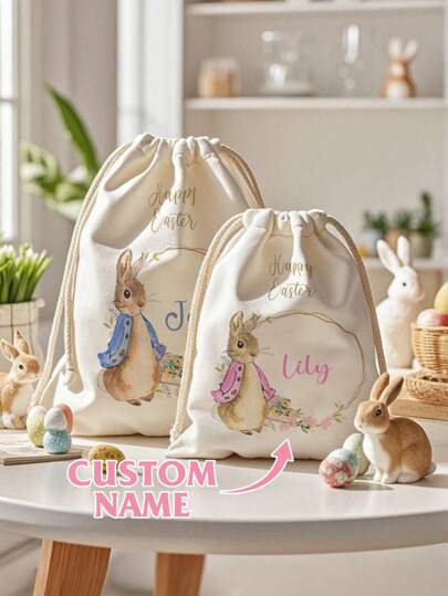 1pc Customized Easter Gift Bag, Personalized Easter Bunny & Egg Treasure Hunt Gift Bag For Kids, Mother's Day Gift, Father's Day Gift, Gift For Bestie, Gift For Mom/Dad/Her/Him/Girlfriend/Boyfriend/Wife/Husband/Friend
