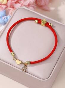 1 Pc/26 Pcs Heart & Letter Charm Bracelet For Girls, Red - Red - View 8