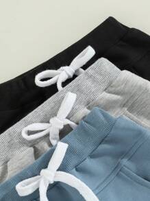 Kids Boys Short Trousers, Casual Party Street Spring Summer Solid Color Drawstring Pants - Blue - View 3