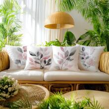 MEMNUN 4 Stück Aquarell Grau & Rosa Blatt Muster Kissenbezüge, 17,7*17,7 Zoll (45*45 cm)/19,69*19,69 Zoll (50*50 cm)/15,75*15,75 Zoll (40*40 cm), einseitiger Muster, ohne Kissenfüllung, geeignet für Heimdekoration, Wohnzimmer, Schlafzimmer, Auto, Sofa, Kopfteil